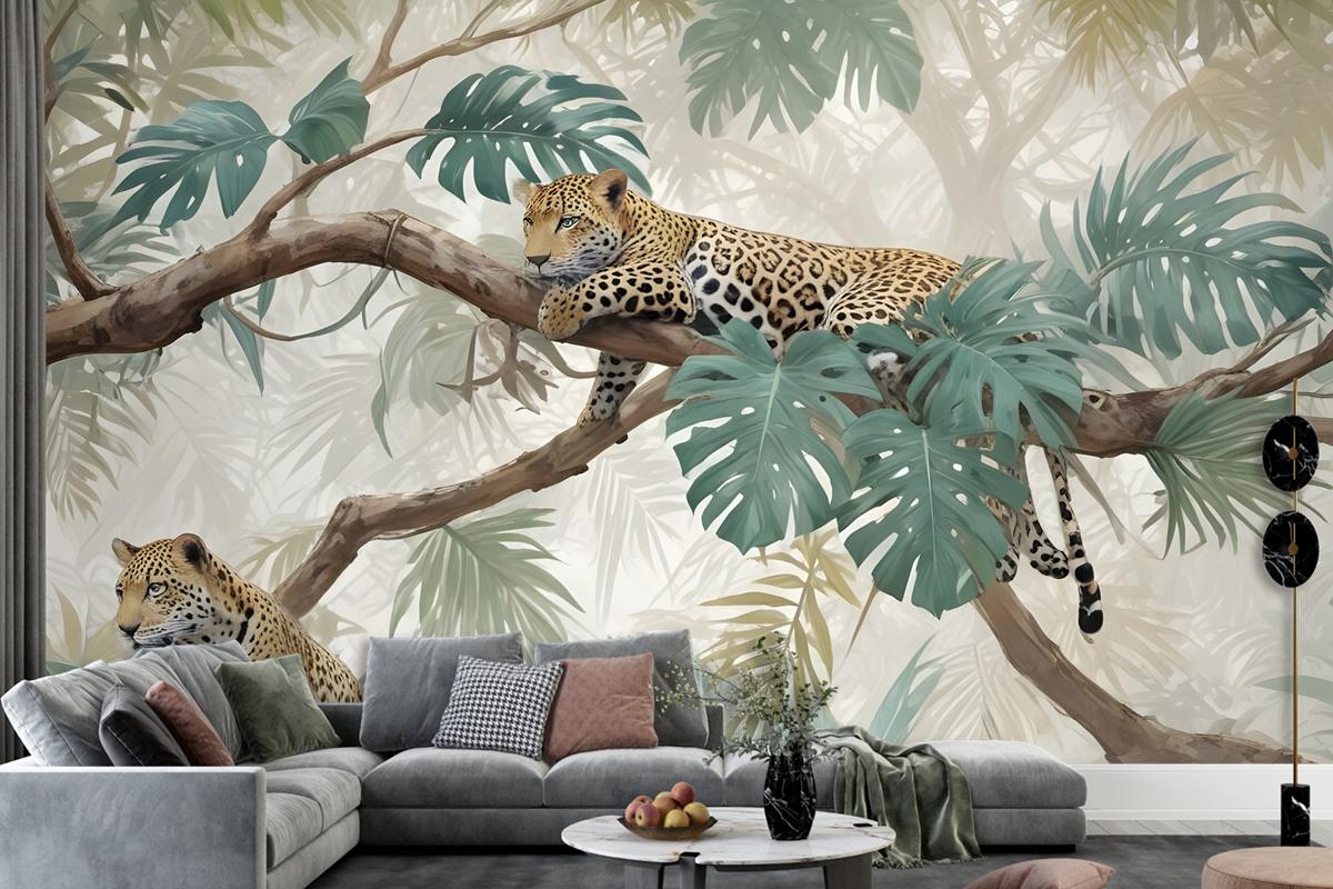 Leopards On Branch Jungle Wallpaper Mural