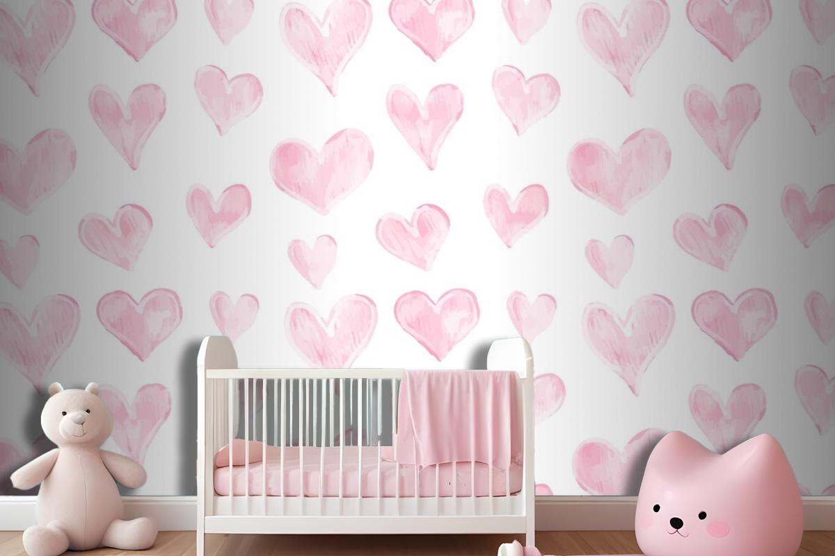 Love Heart Pattern Hand Drawn Valentines Day Wallpaper Mural