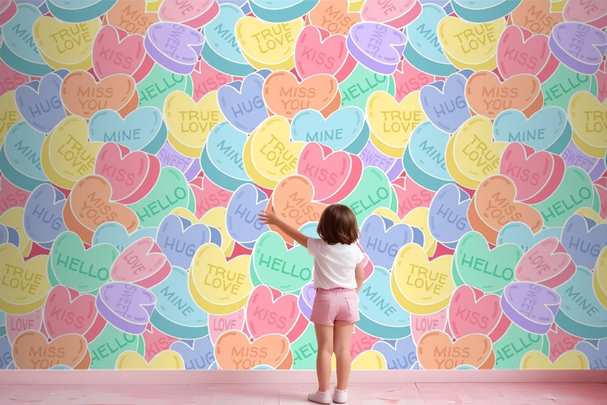 Lovely Conversation Hearts Pattern Wallpaper Mural