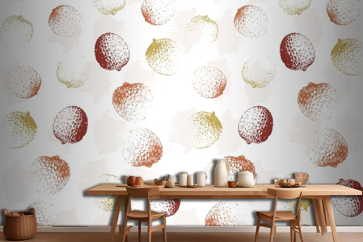 Lychee Fruit Pattern Colorful Vintage Vector Textures Wallpaper Mural