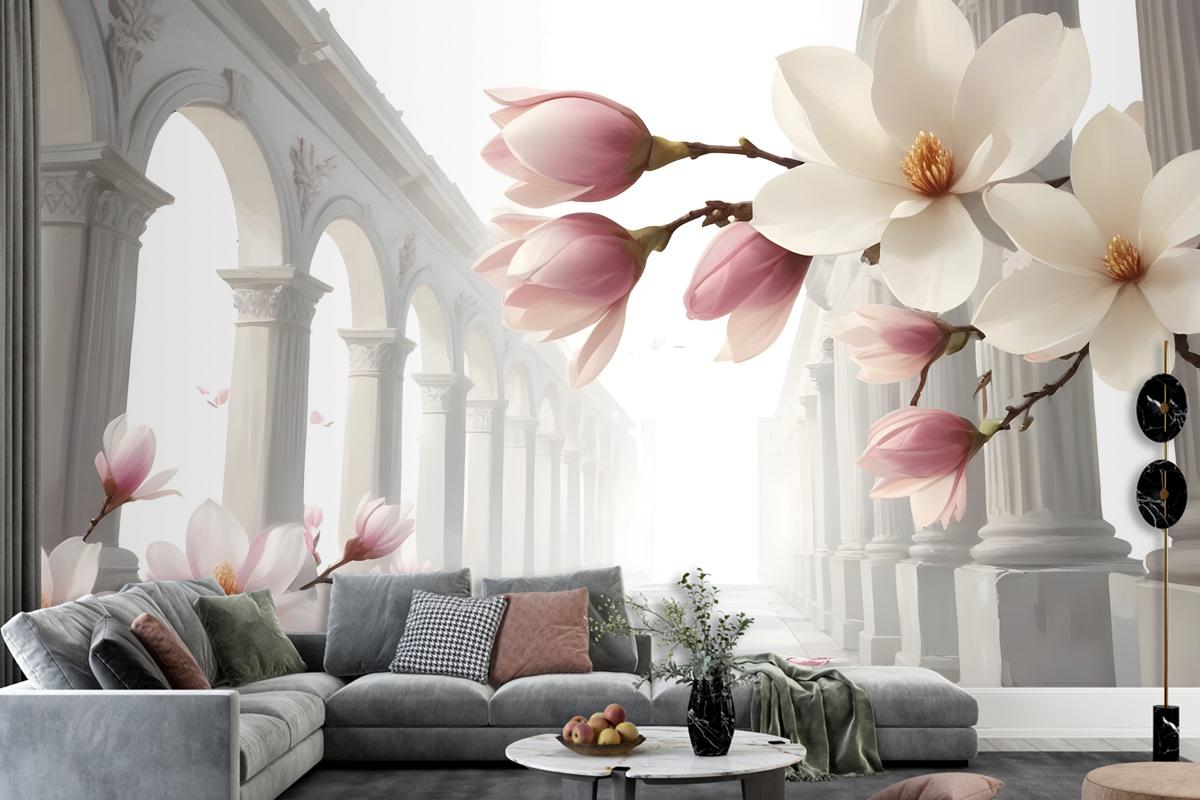 Magnolia Blossom With Column Wallpaper Mural