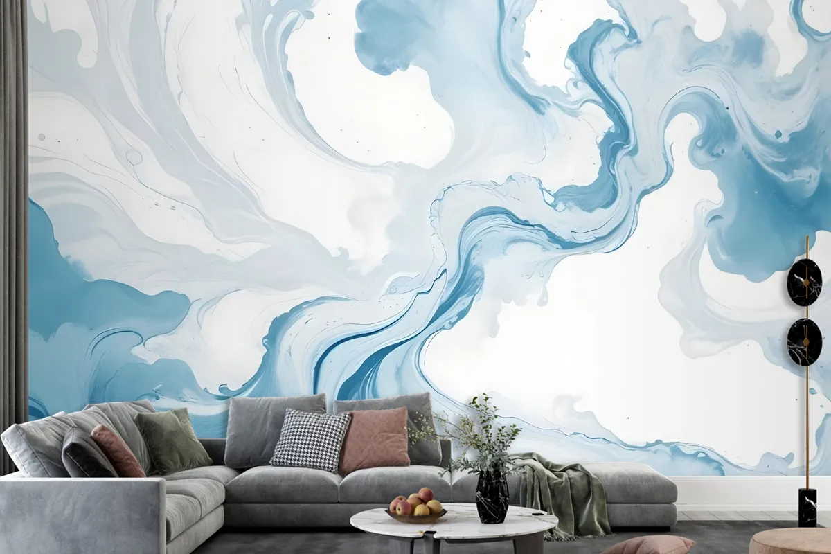 Marble Style Blue Brush Paint Art Wallpaper Mural