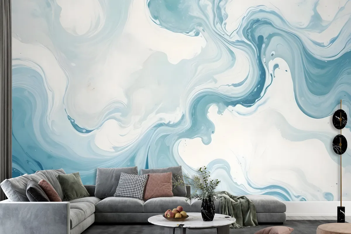 Marble Style Blue Brush Paint Art Wallpaper Mural