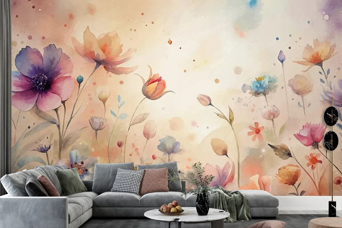 A Minimalist Backdrop Of Beautiful Wildflowers Wallpaper Mural