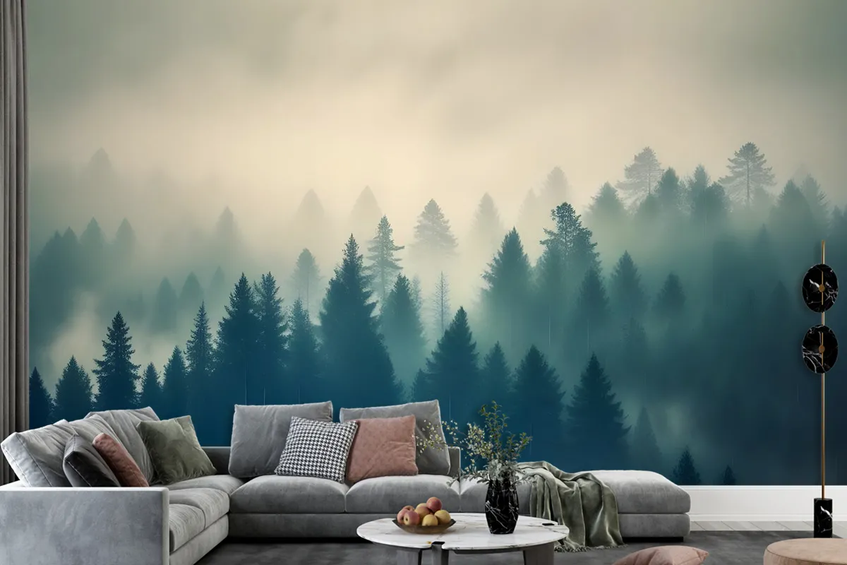 Misty Pine Forest Wallpaper Mural