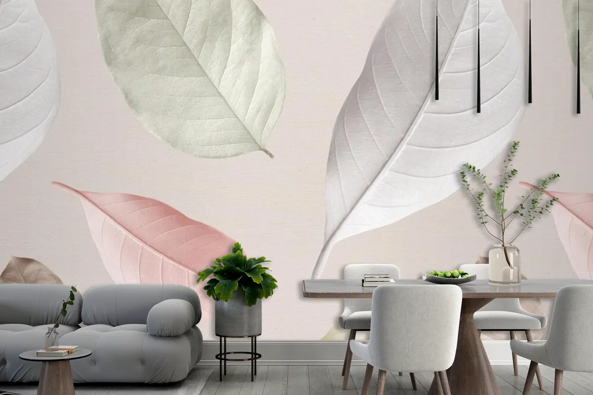 Mix Of Pastel Leaves Design Resource Wallpaper Mural