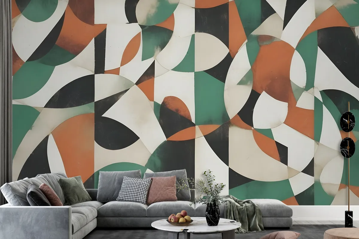 Modern Abstract Art With Retro Colorful Geometric Wallpaper Mural