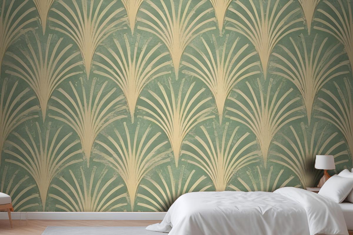 Modern Eau De Nil Art Deco Gold Lines Wallpaper Mural