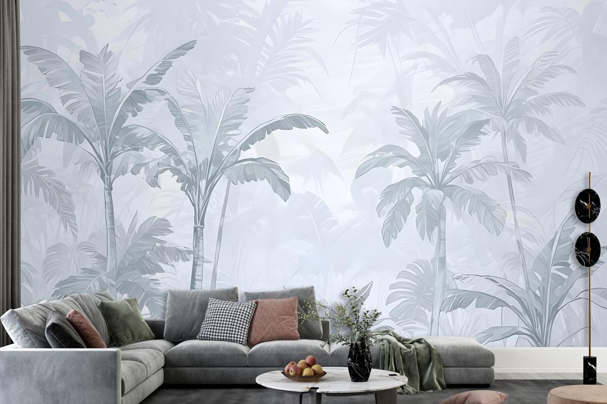 Monochrome Antique Jungle Landscape Wallpaper Mural