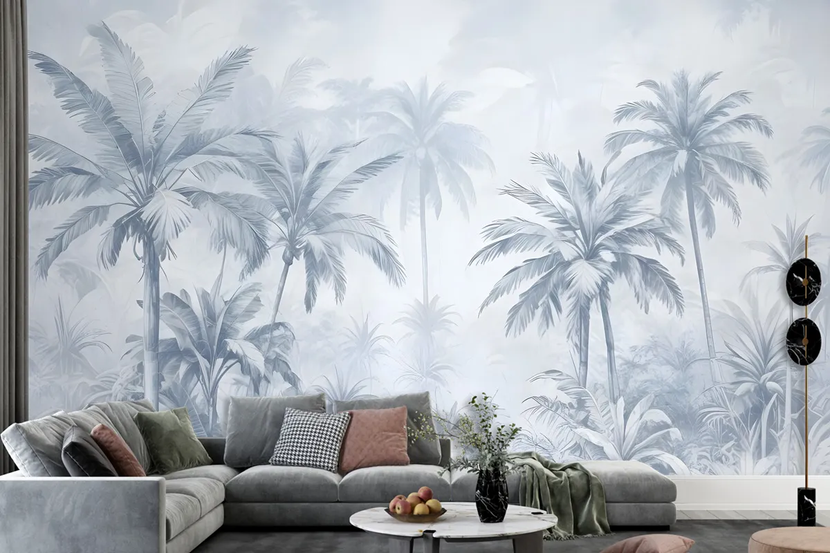 Monochrome Antique Jungle Landscape Wallpaper Mural