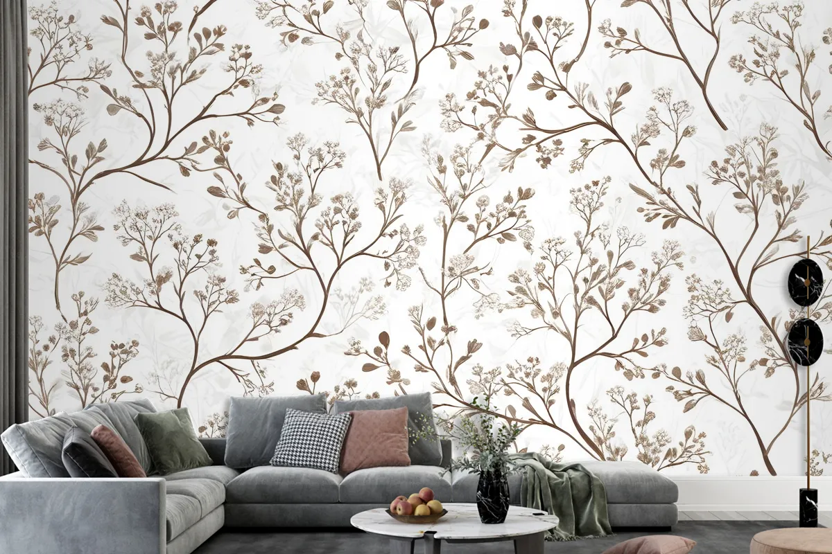 Monochrome Botanical Plants Chinoiserie Wallpaper Mural