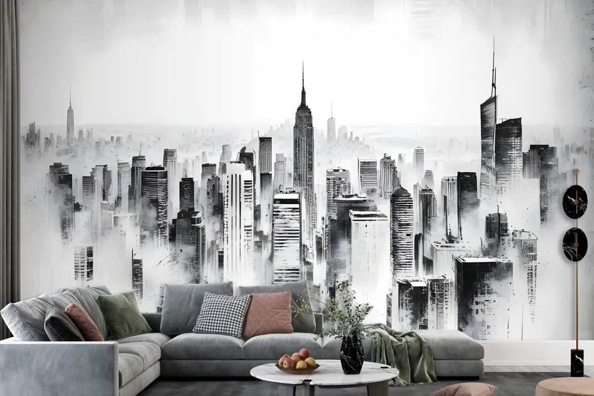 Monochrome Charcoal City Wallpaper Mural