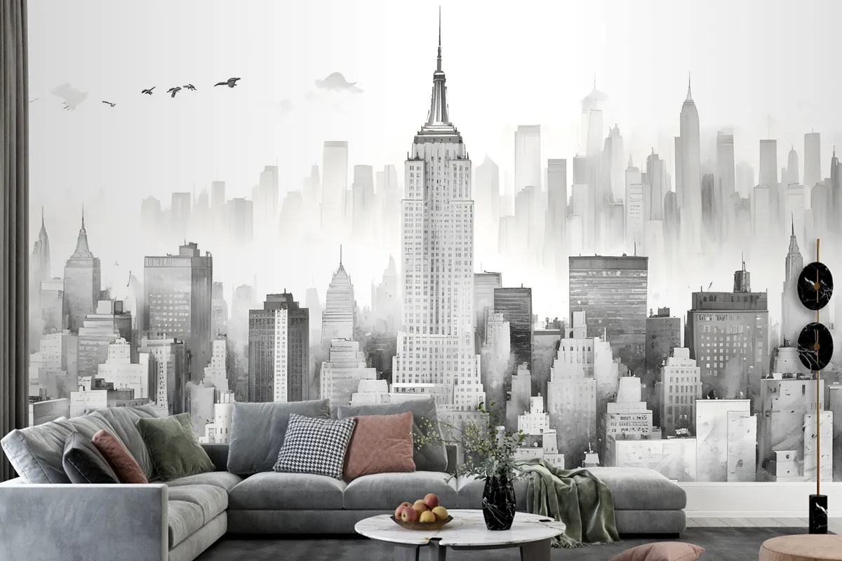 Monochrome Charcoal New York City Black And White Wallpaper Mural