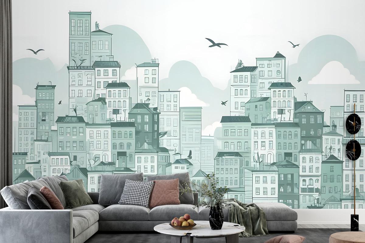 Monochrome City View Wallpaper Mural