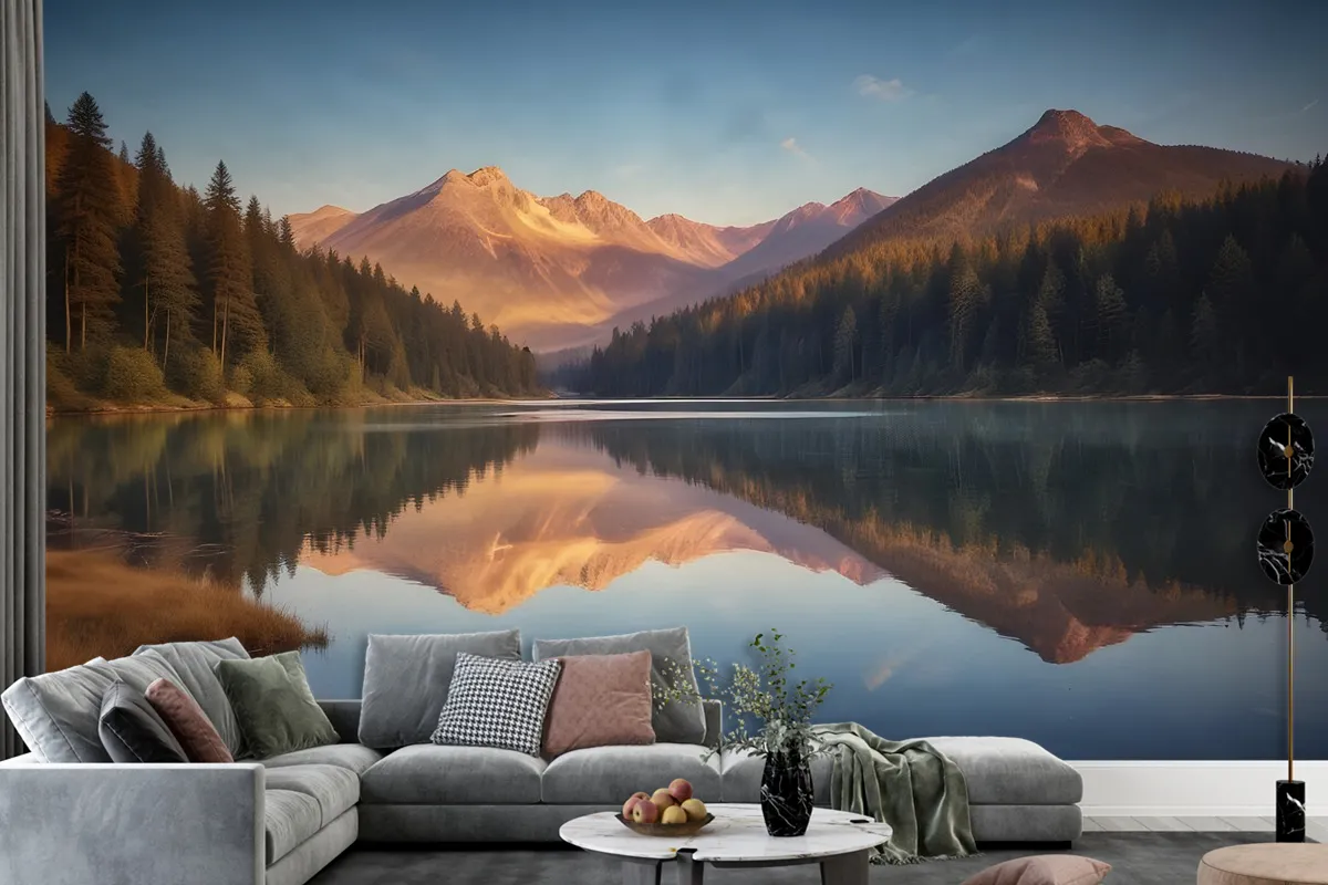 Mountain And Lake Landscape In The Sunrise Wallpaper Mural