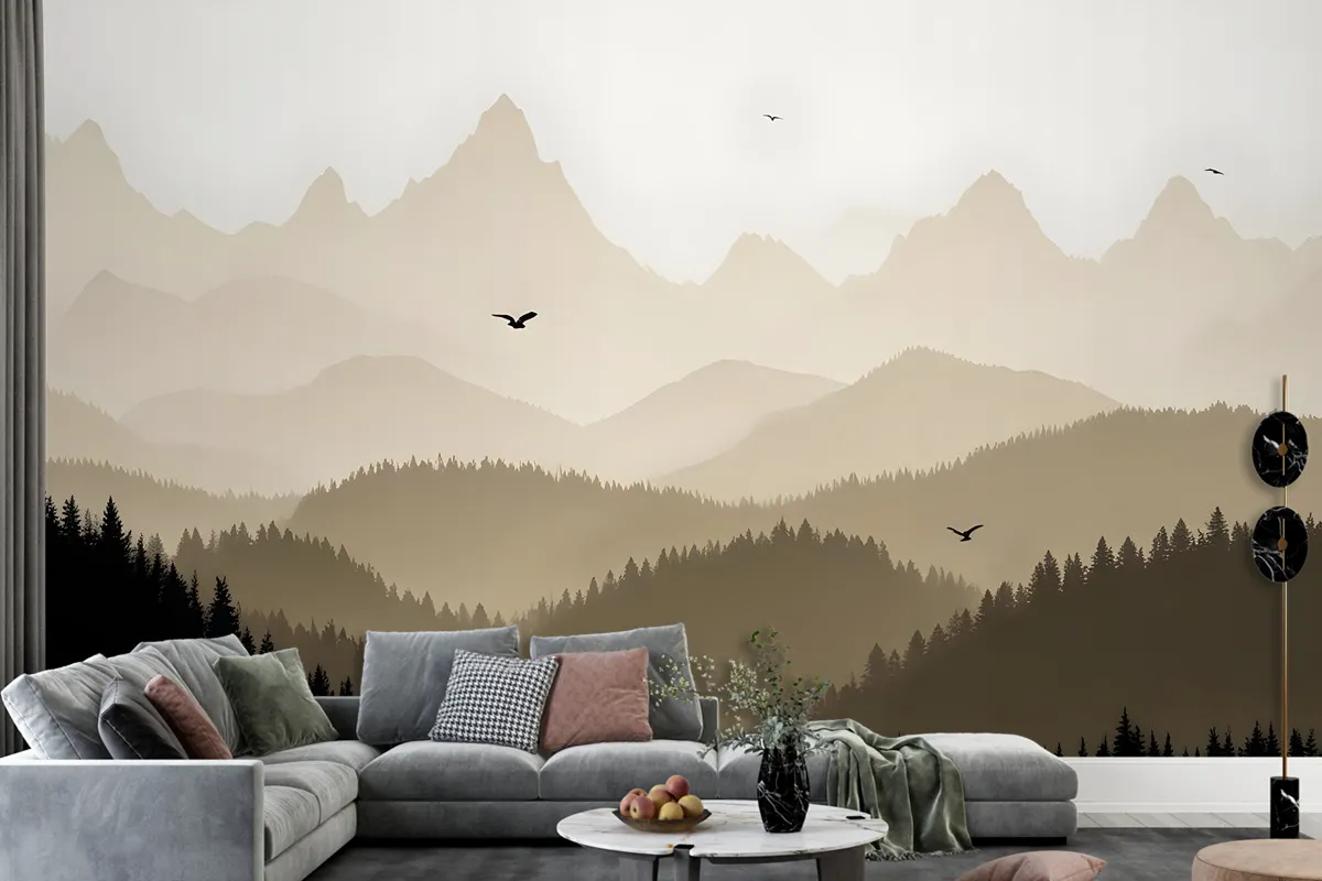 Mountain Landscape Silhouette Wallpaper Mural