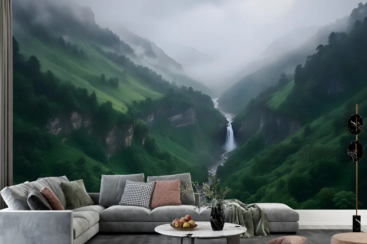 Mountain Waterfall Wallpaper Mural