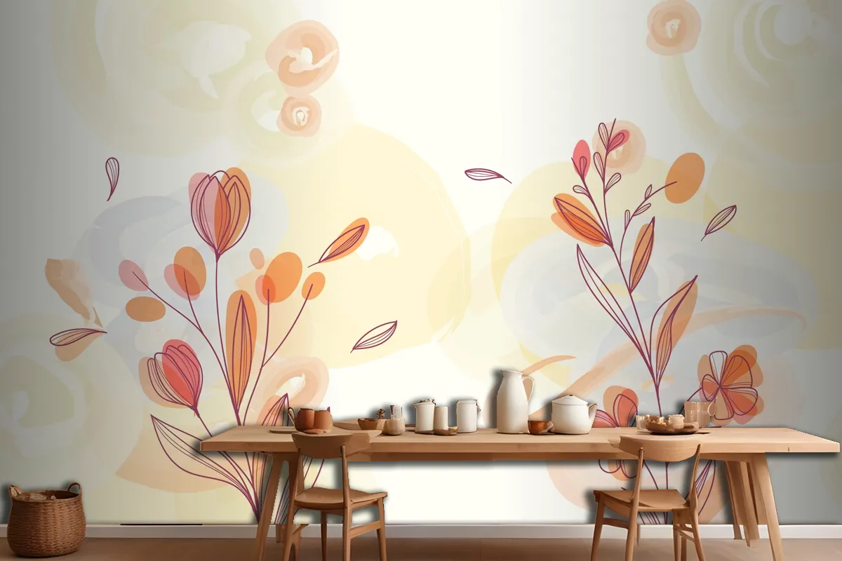 Natural Hand Painted Floral Wallpaper Mural