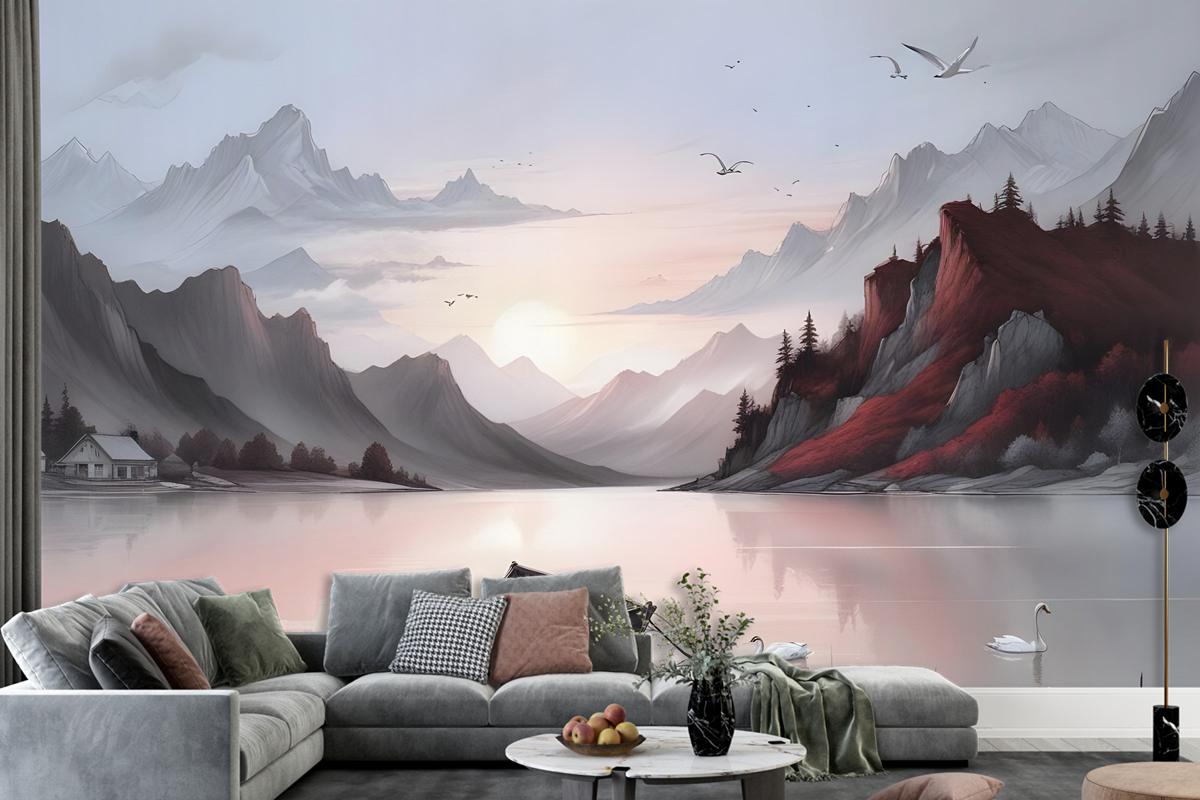 Nature Landscape With Mountains Wallpaper Mural