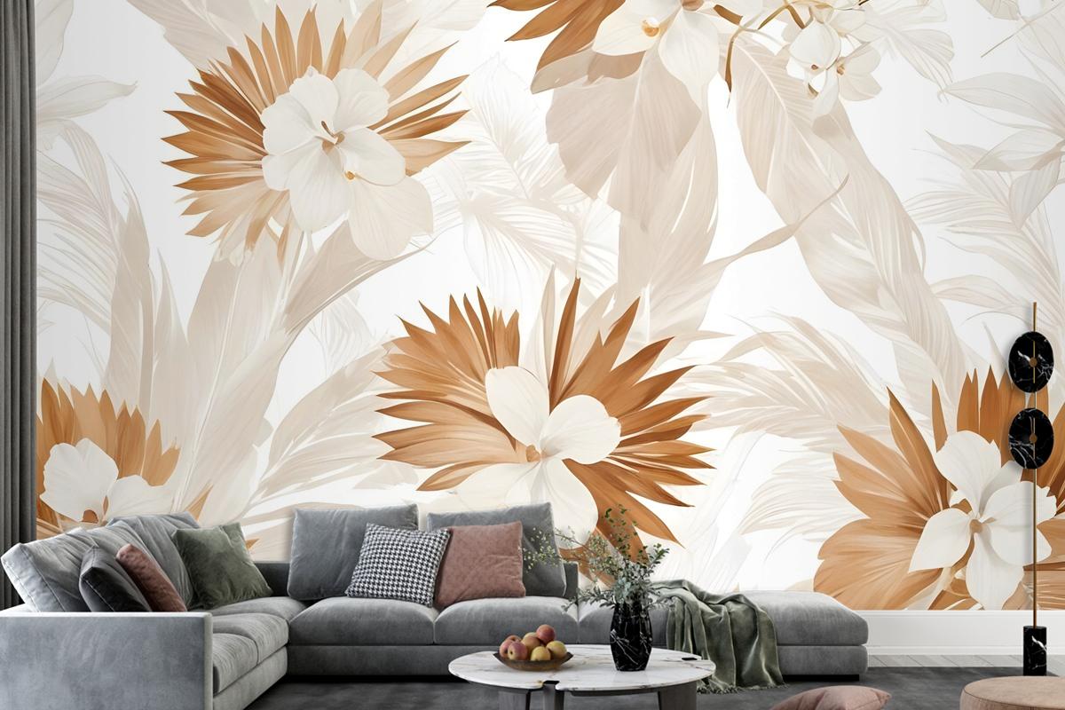 Neutral Boho Plants With Palm Leaf Wallpaper Mural