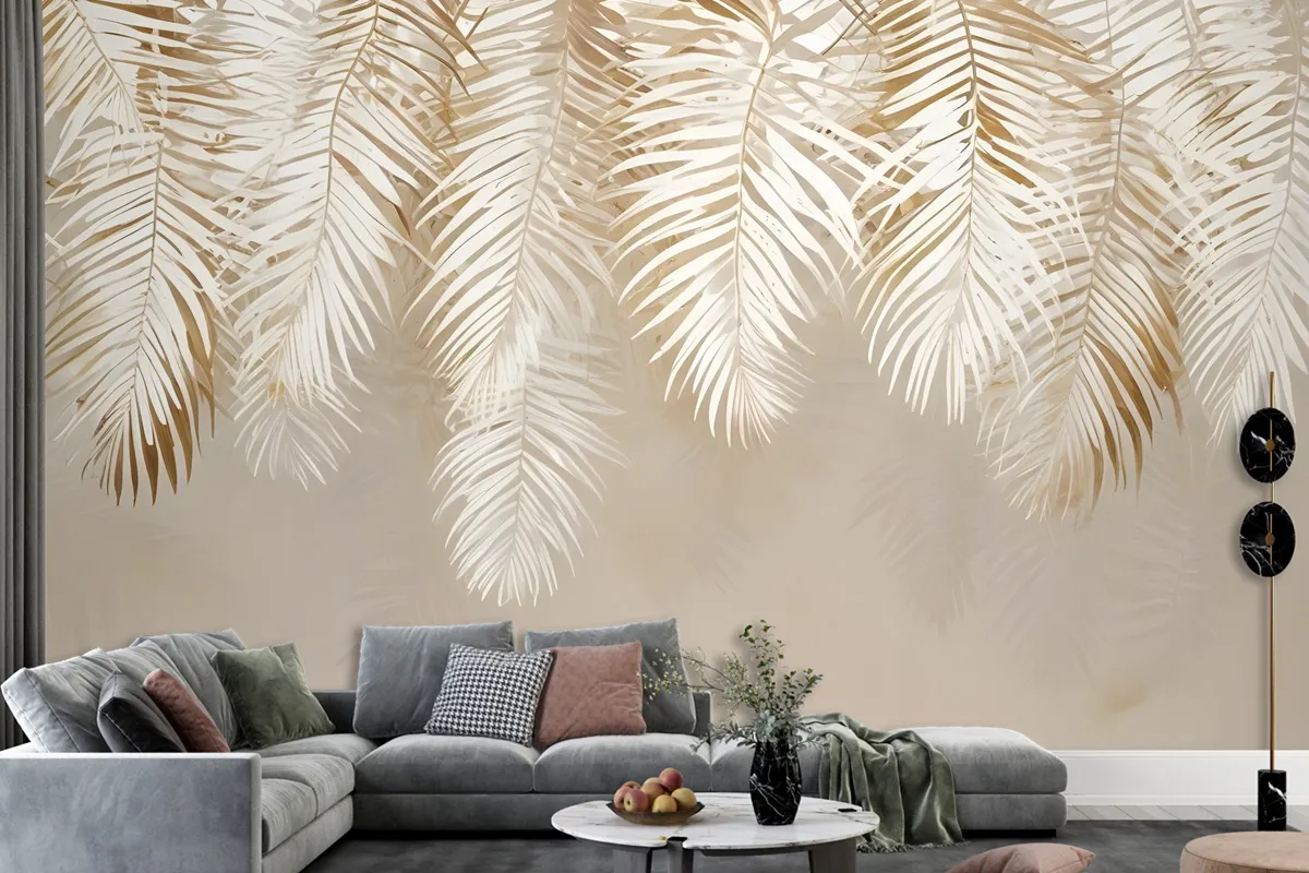 Neutral Tropical Palm Leaf Wallpaper Mural