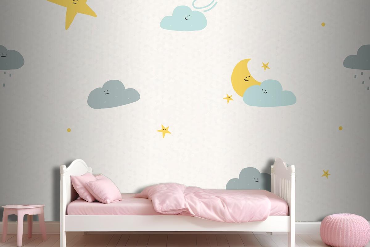 Night Sky Seamless Pattern Weather Doodle Background For Kids Wallpaper Mural