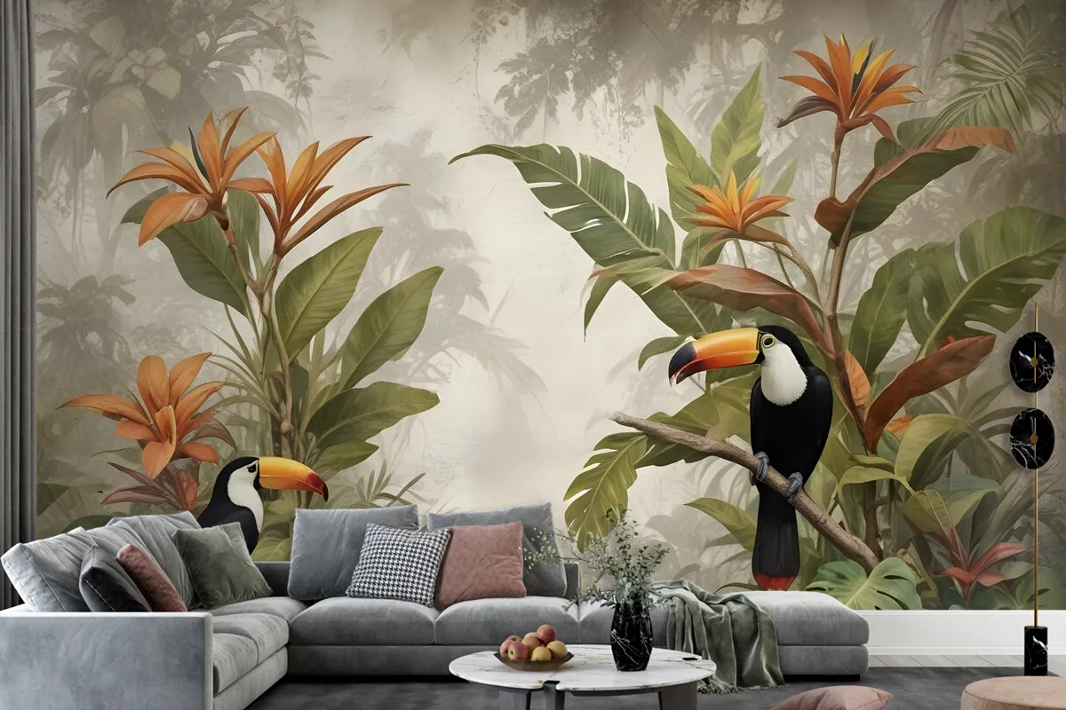 Nostalgic Toucan In The Tropical Forest Wallpaper Mural