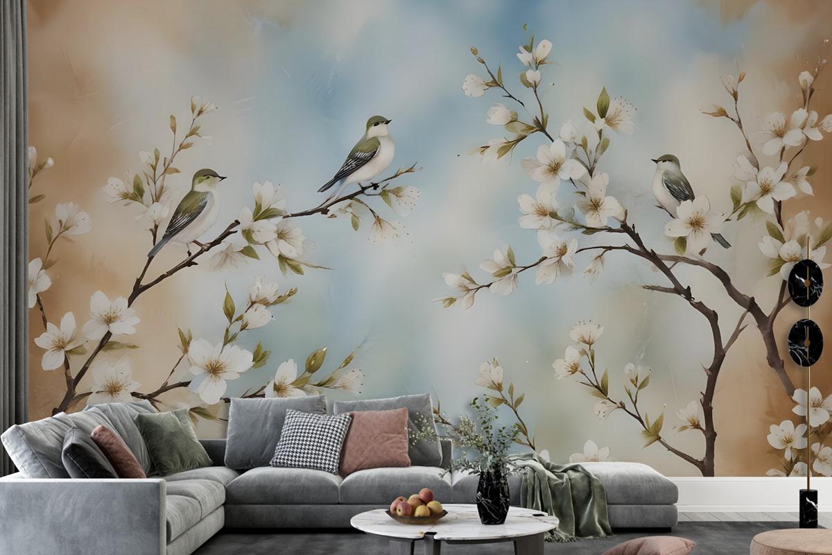 Nostalgic Watercolor Cherry Blossoms Wallpaper Mural