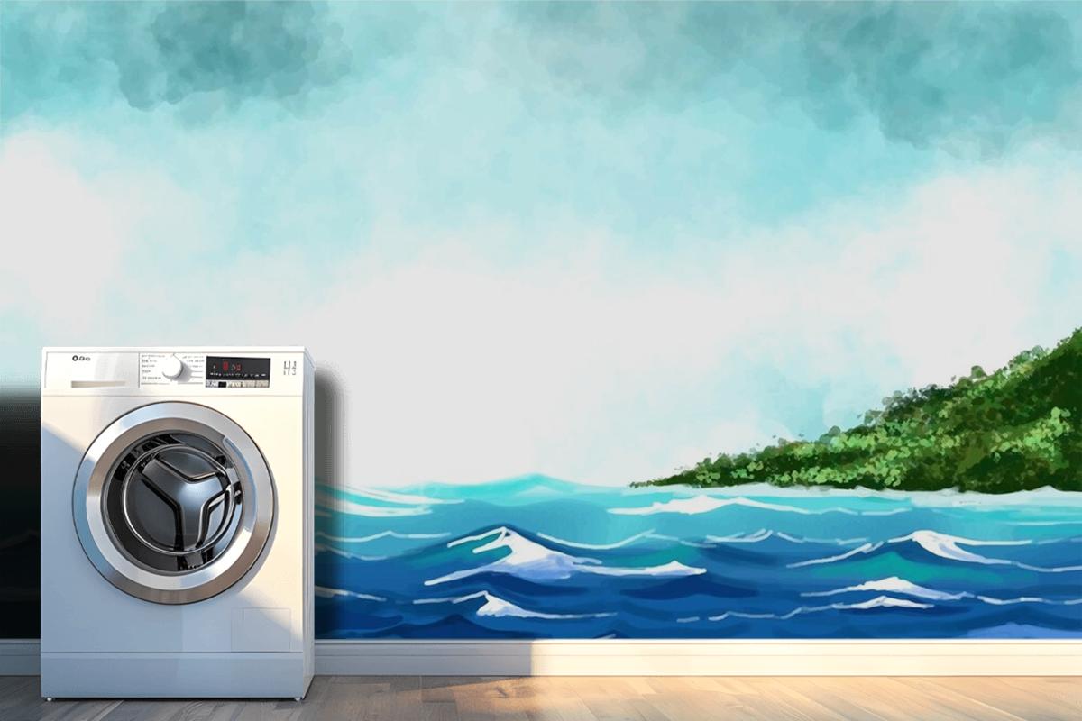 Ocean Underwater Blue Wave Laundry Room Wallpaper Mural