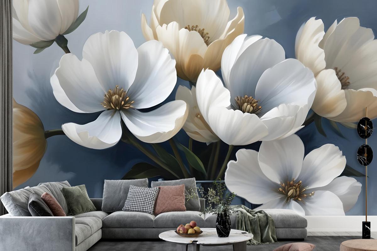 Oil Painting Soft Tulip Floral Art Wallpaper Mural