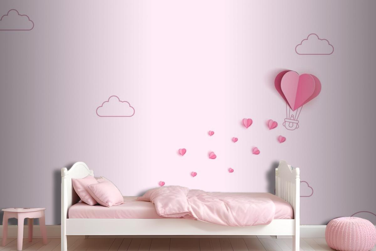 Origami Made Hot Air Balloon And Cloud Wallpaper Mural