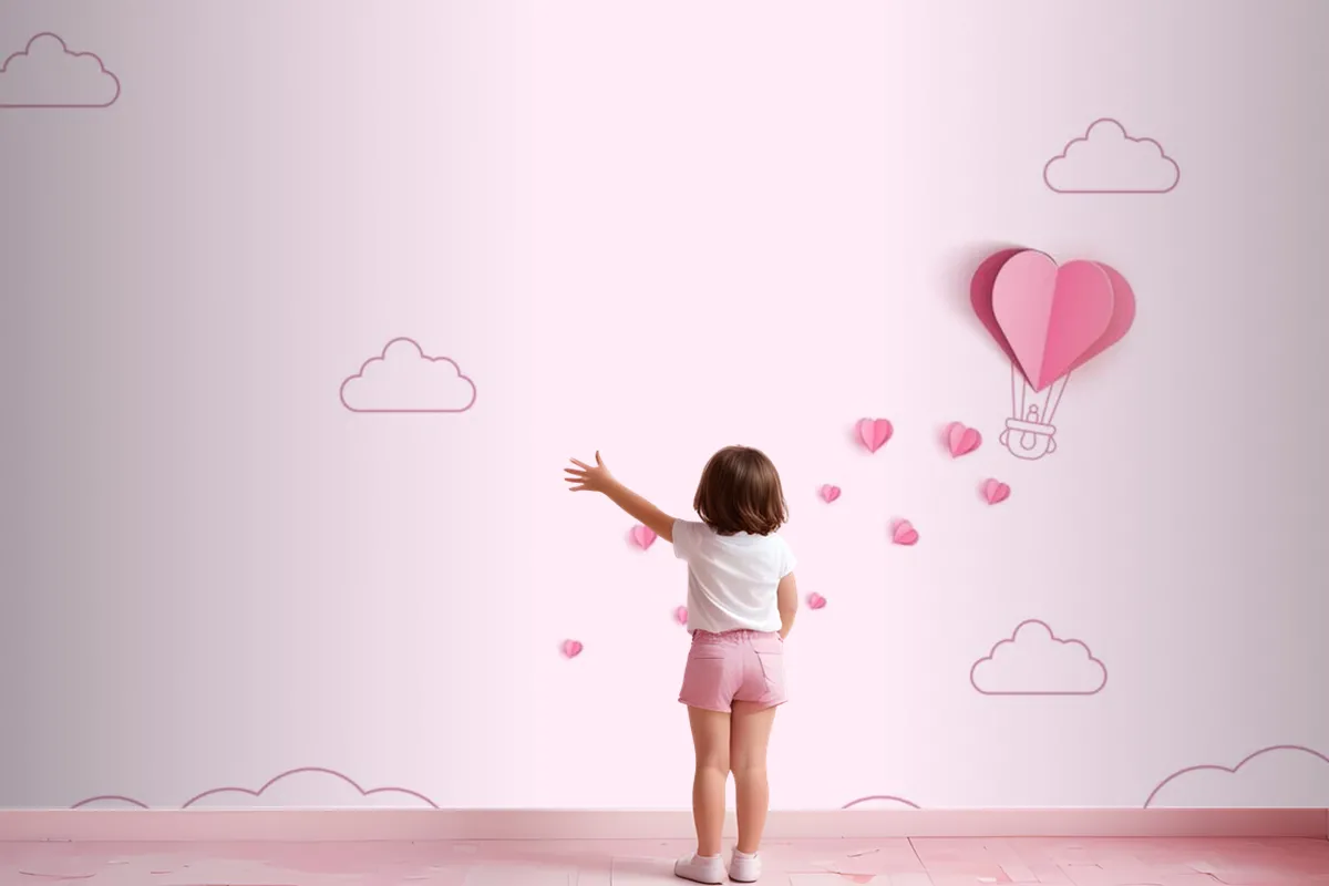 Origami Made Hot Air Balloon And Cloud Wallpaper Mural