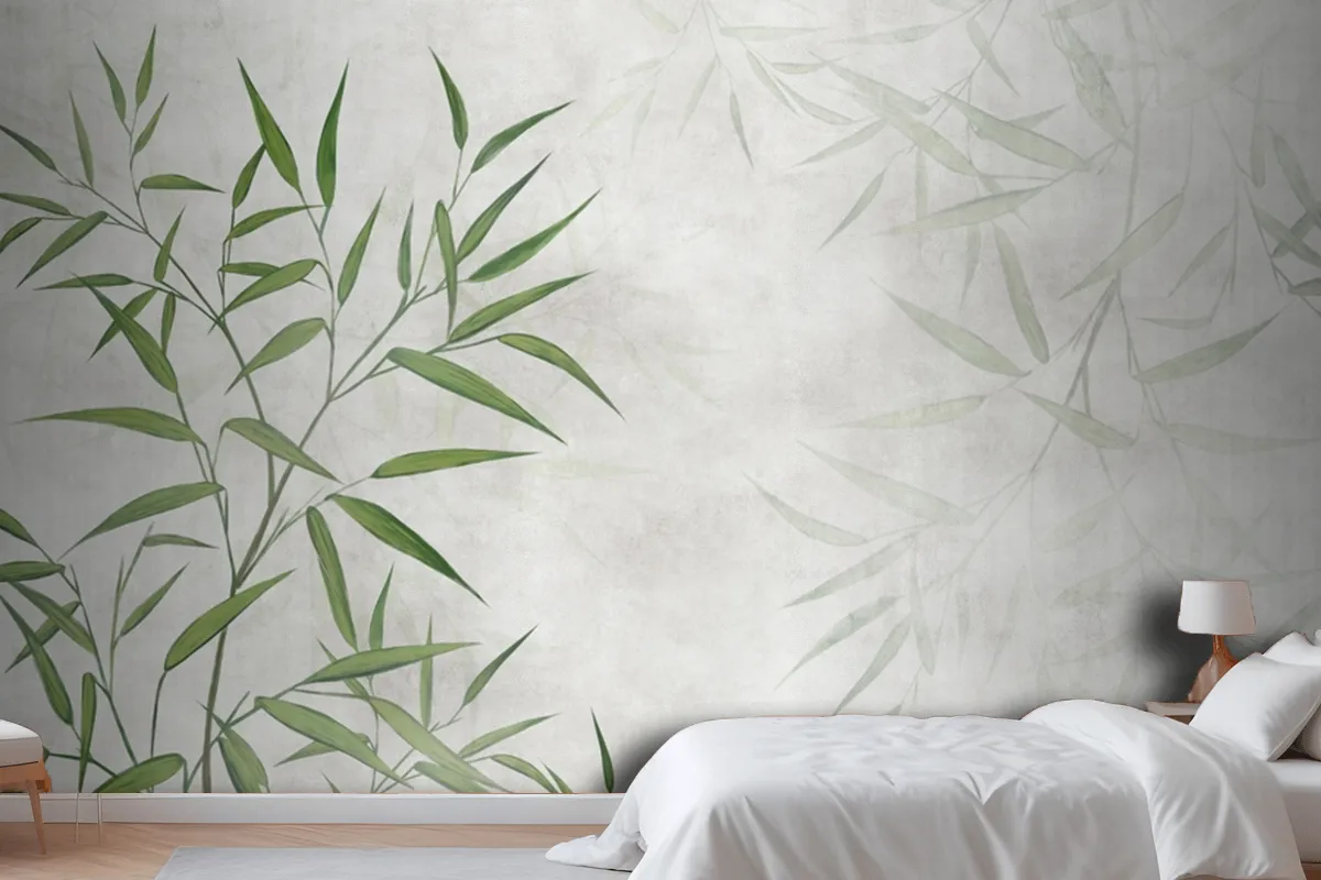 Painted Reed Bamboo Leaves On A Textured Background Wallpaper Mural