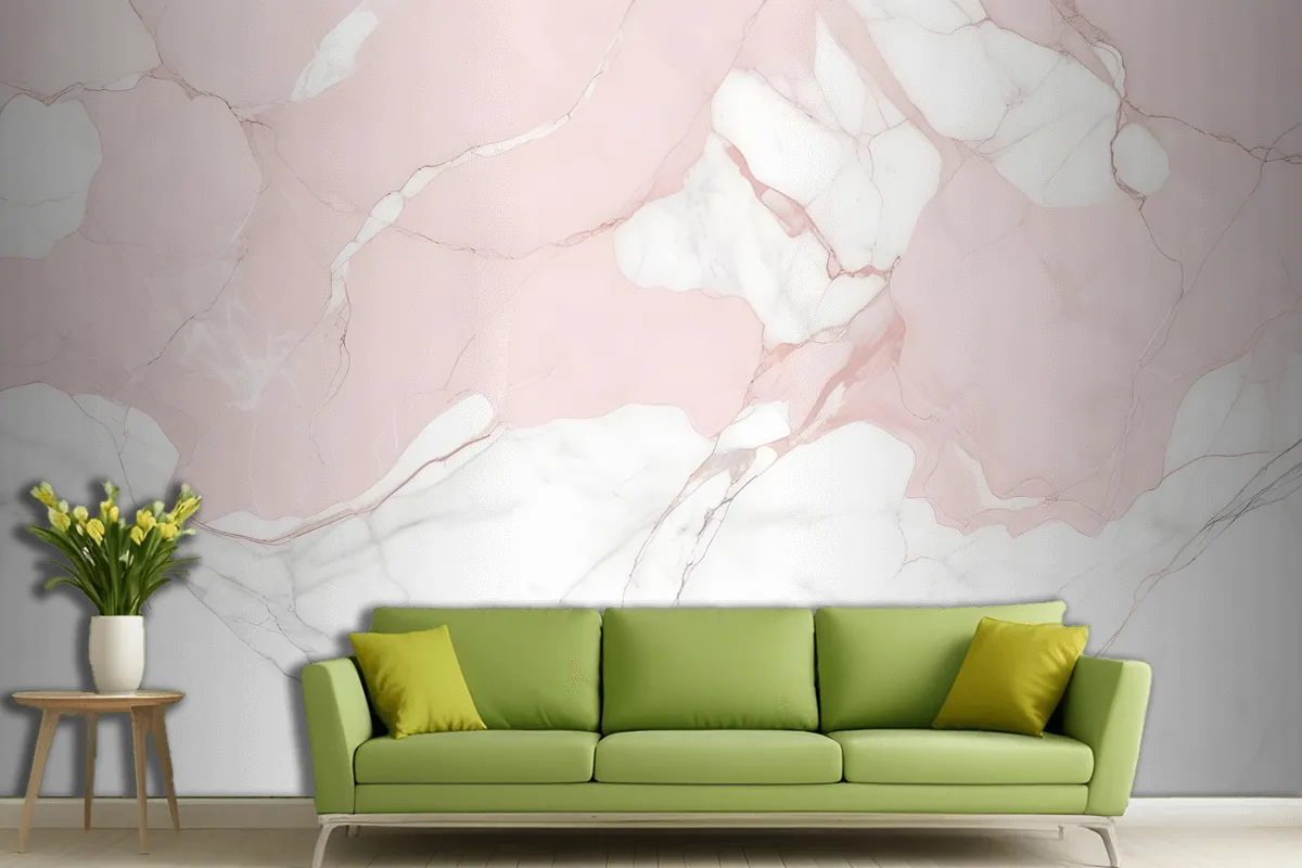 Pale Pink And White Marble Texture With Subtle Veining Patterns Wallpaper Mural