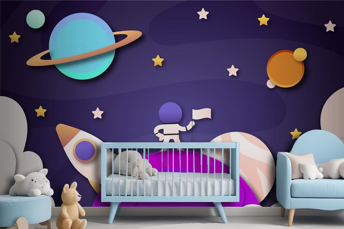 Paper Style Galaxy Boys Kids Wallpaper Mural