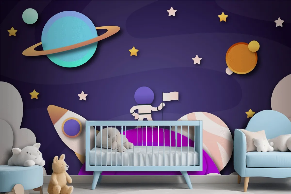 Paper Style Galaxy Boys Kids Wallpaper Mural