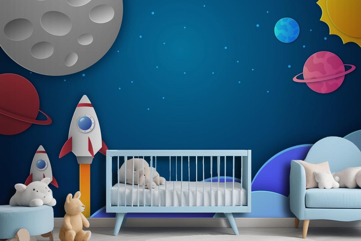 Paper Style Galaxy Kids Boy Wallpaper Mural