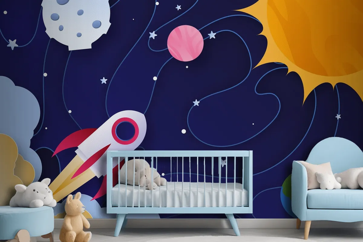 Paper Style Galaxy Kids Wallpaper Mural