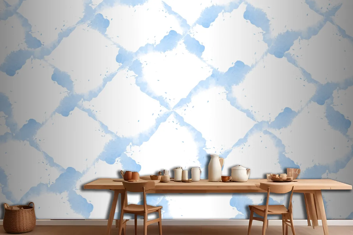 Pastel Blue Watercolor Kitchen Wallpaper Mural