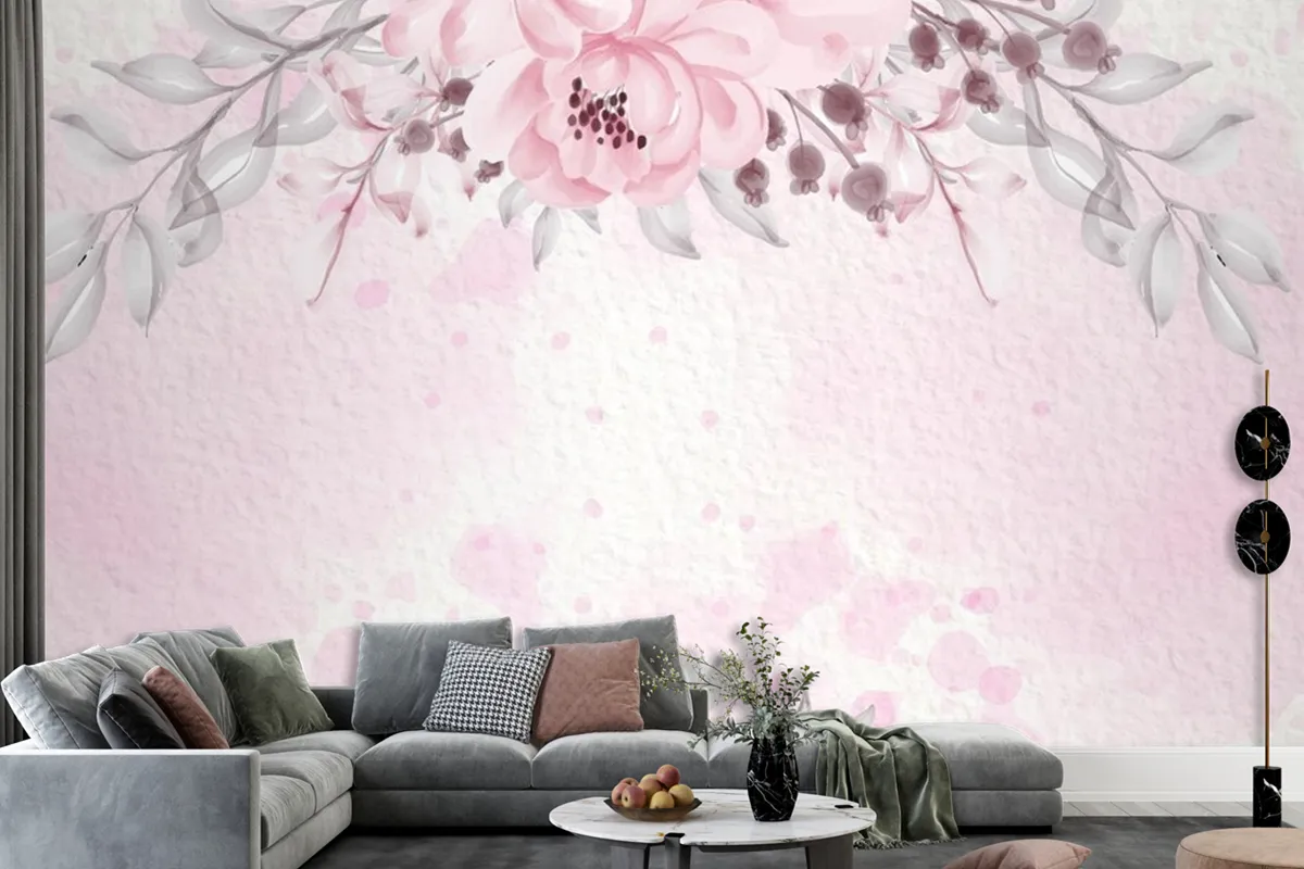 Pastel Pink Purple Card With Wild Flowers Wallpaper Mural