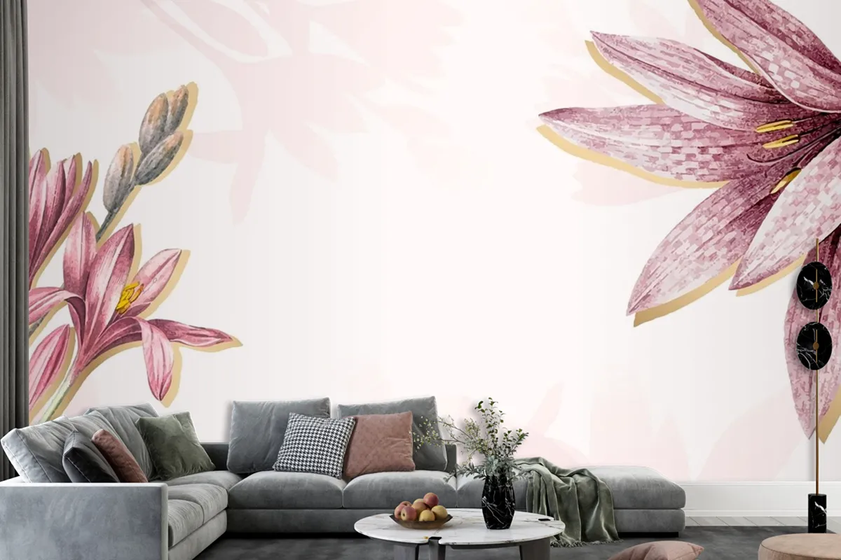 Pink Amaryllis Pattern Background Wallpaper Mural