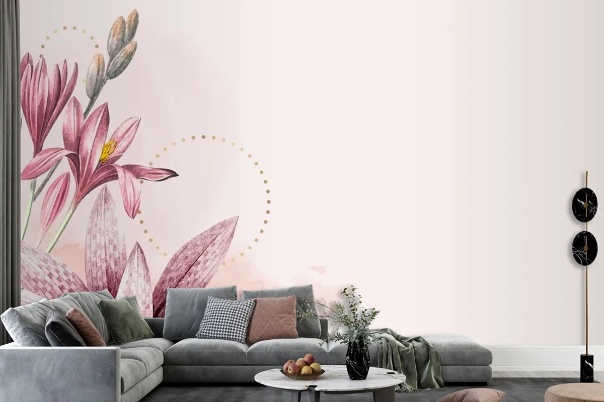 Pink Amaryllis Pattern Background Wallpaper Mural