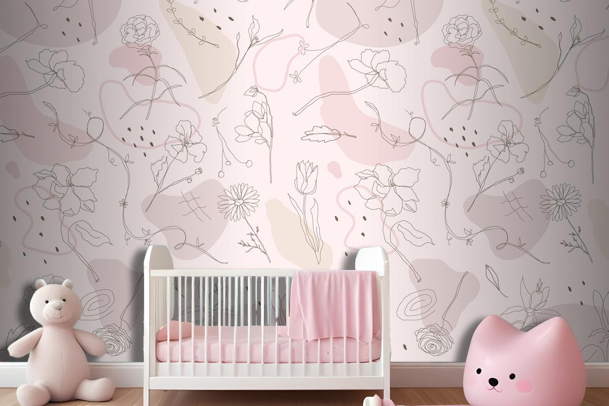 Pink Flower Pattern Wallpaper Mural