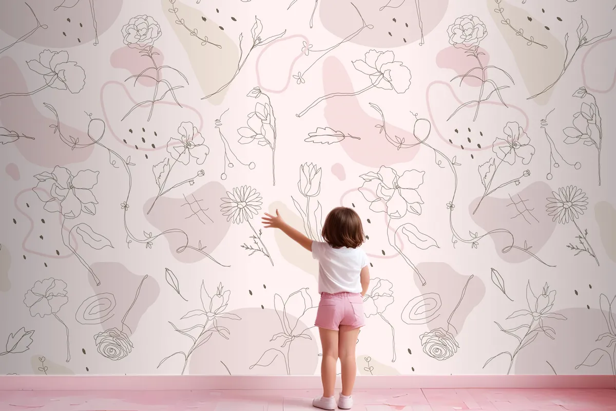 Pink Flower Pattern Wallpaper Mural