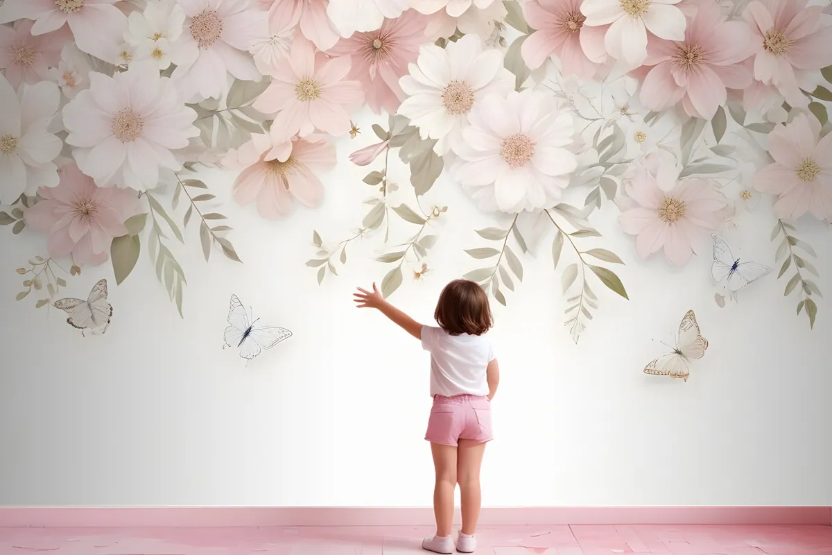 Pink Hydrangea Floral Art Wallpaper Mural