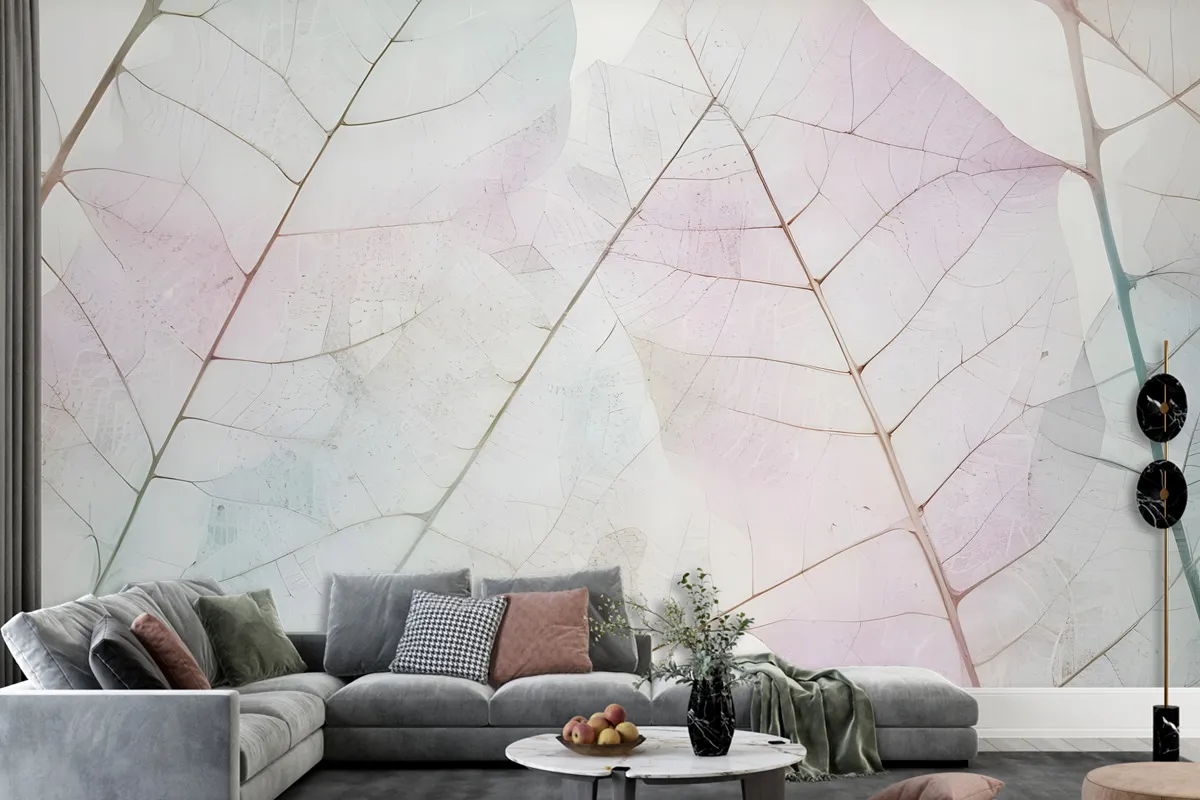 Pink Leaf Veins Wallpaper Mural