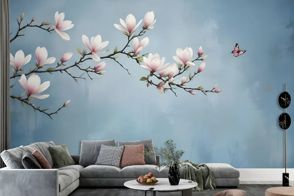 Pink Magnolia Floral Art Wallpaper Mural