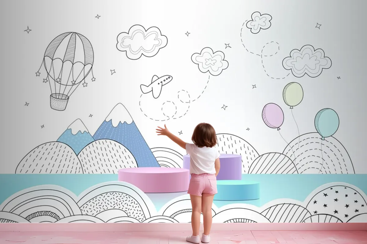 Podium With Hand Drawn Weather Wallpaper Mural