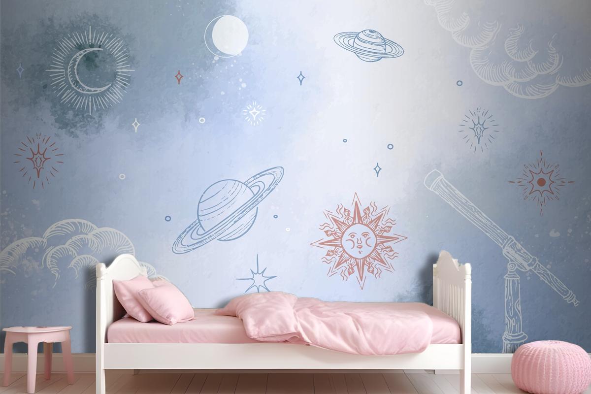 Powder Pastel With Hand Drawn Elements Wallpaper Mural