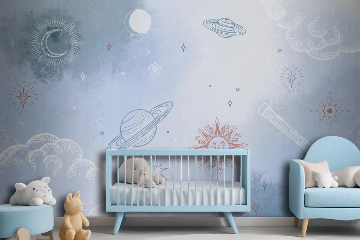 Powder Pastel With Hand Drawn Elements Wallpaper Mural